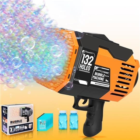 Bazooka Bubble Gun, 132 Holes Bubble Blaster with Extra 10 Concentrated Bubbles - Picture 1 of 6